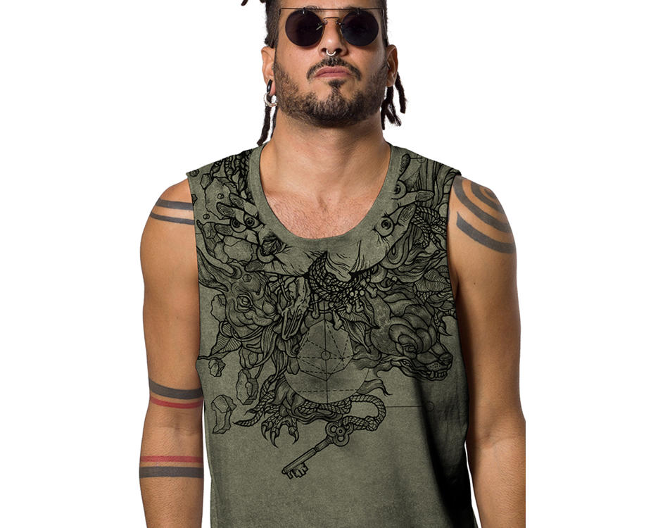 psychedelic rave dragon green tank top 